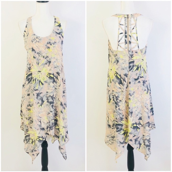 BCBGMaxAzria Clarissa Floral Asymmetric Hem Cocktail Dress Yellow Sz 6 - Picture 2 of 9